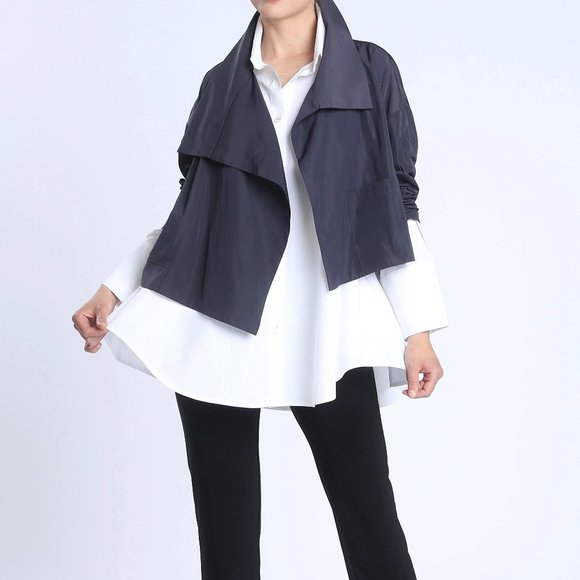 IC COLLECTION Layering Asymmetrical Crop Jacket XS Charcoal Grey 3/4 Sleeve NEW - Picture 2 of 7